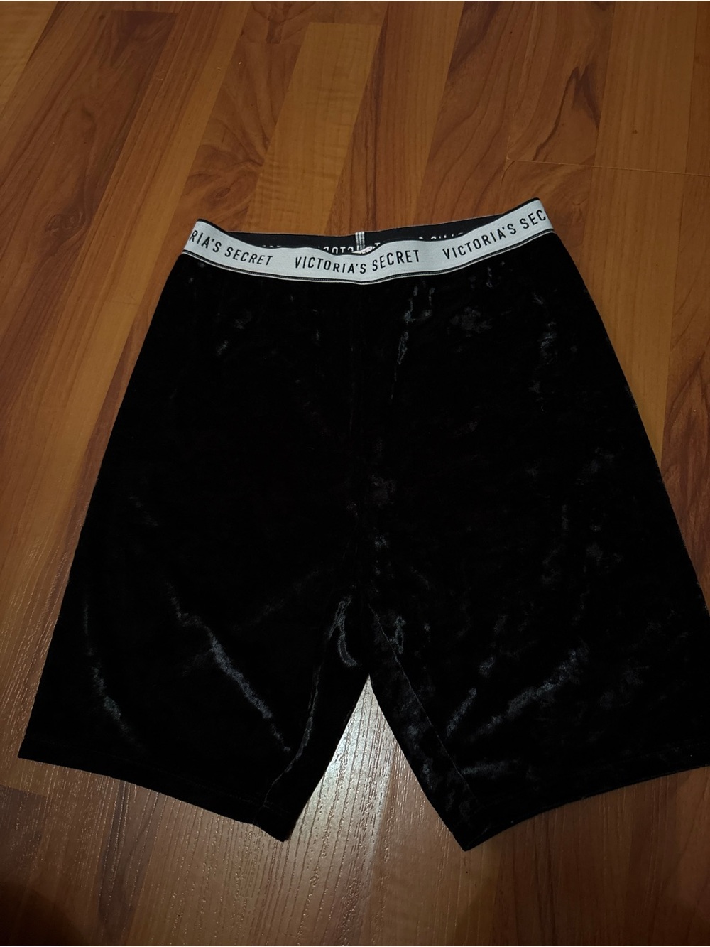 Victoria's Secret Black Velour Athletic Shorts with Logo Waistband